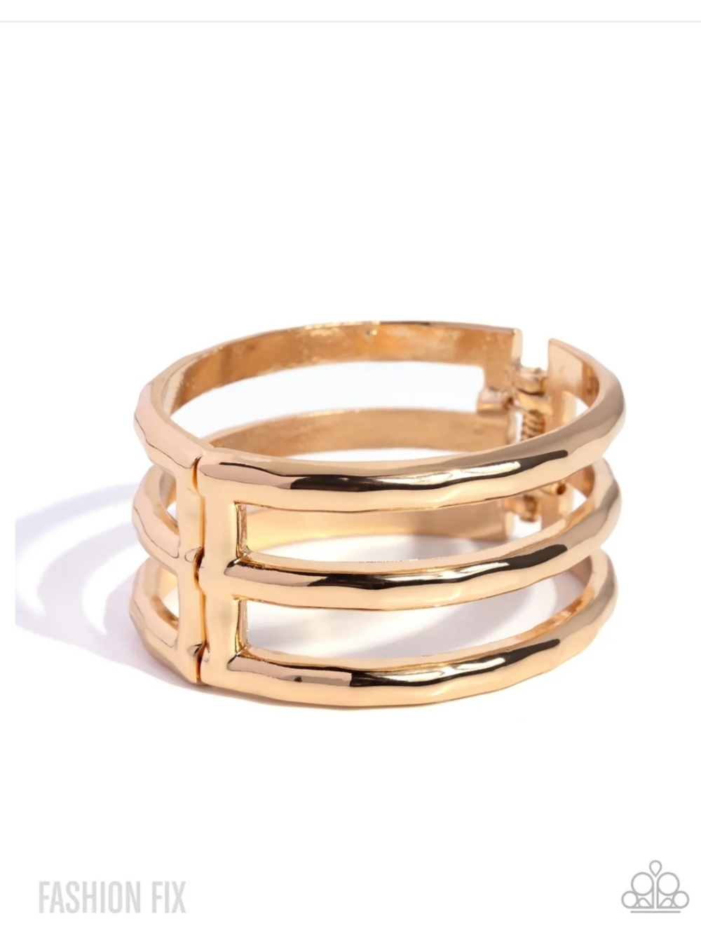 Prominent Personality Paparazzi Shiny Gold Triple-Band Cuff Hinged Bracelet